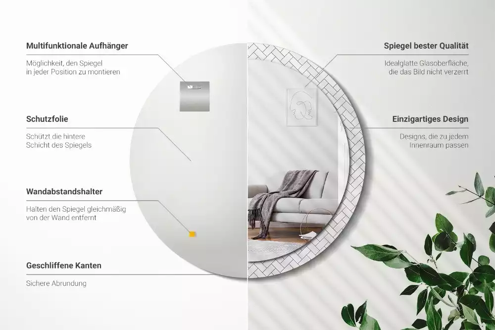 Kerek tükör fali dísz halszálkás