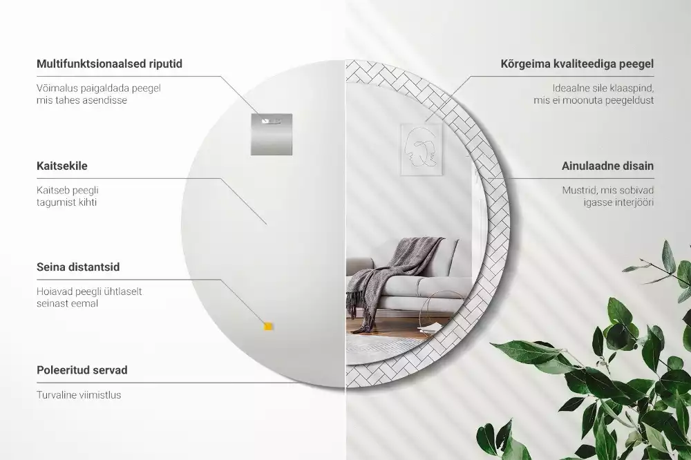 Kerek tükör fali dísz halszálkás