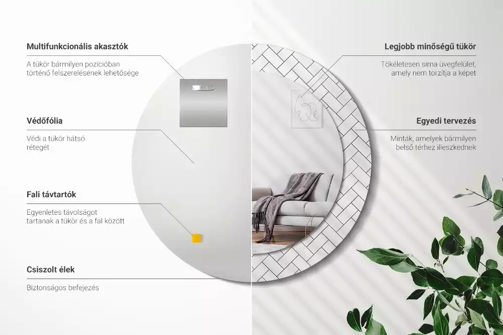 Kerek tükör fali dísz halszálkás