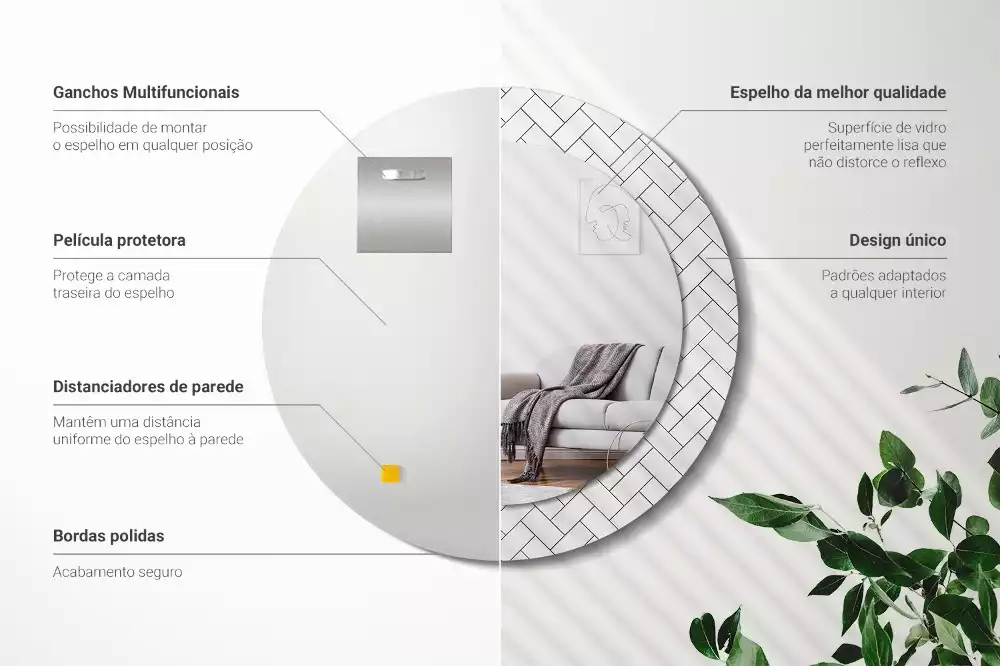 Kerek tükör fali dísz halszálkás