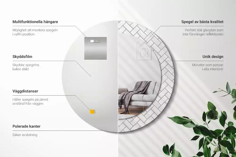 Kerek tükör fali dísz halszálkás