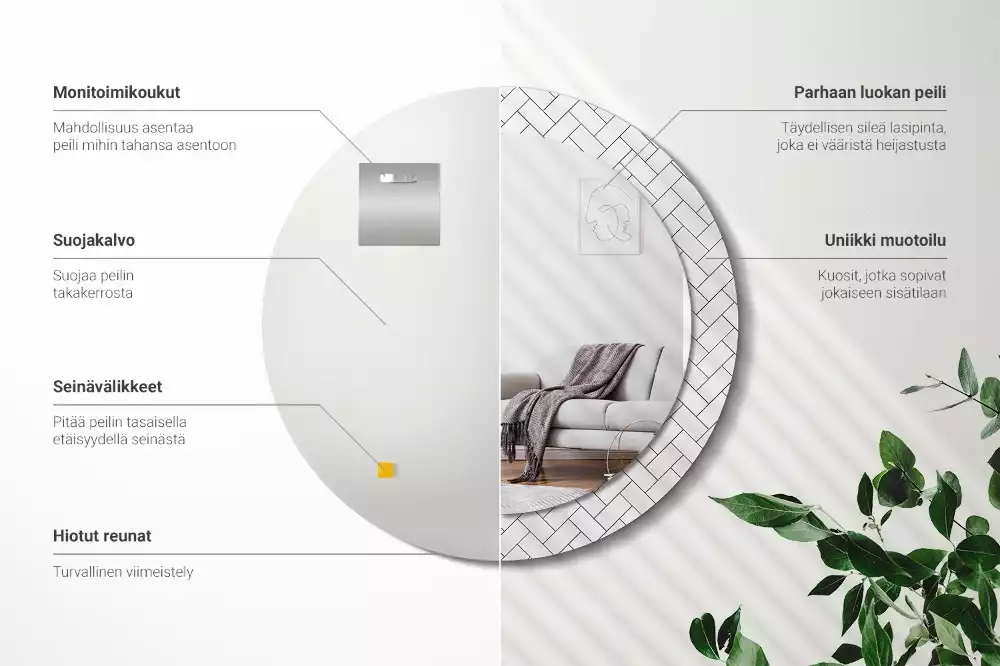 Kerek tükör fali dísz halszálkás