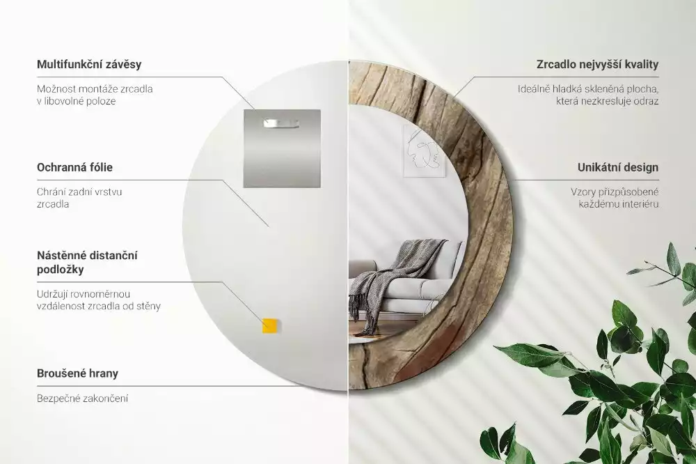 Kerek díszes tükör Repedt fa