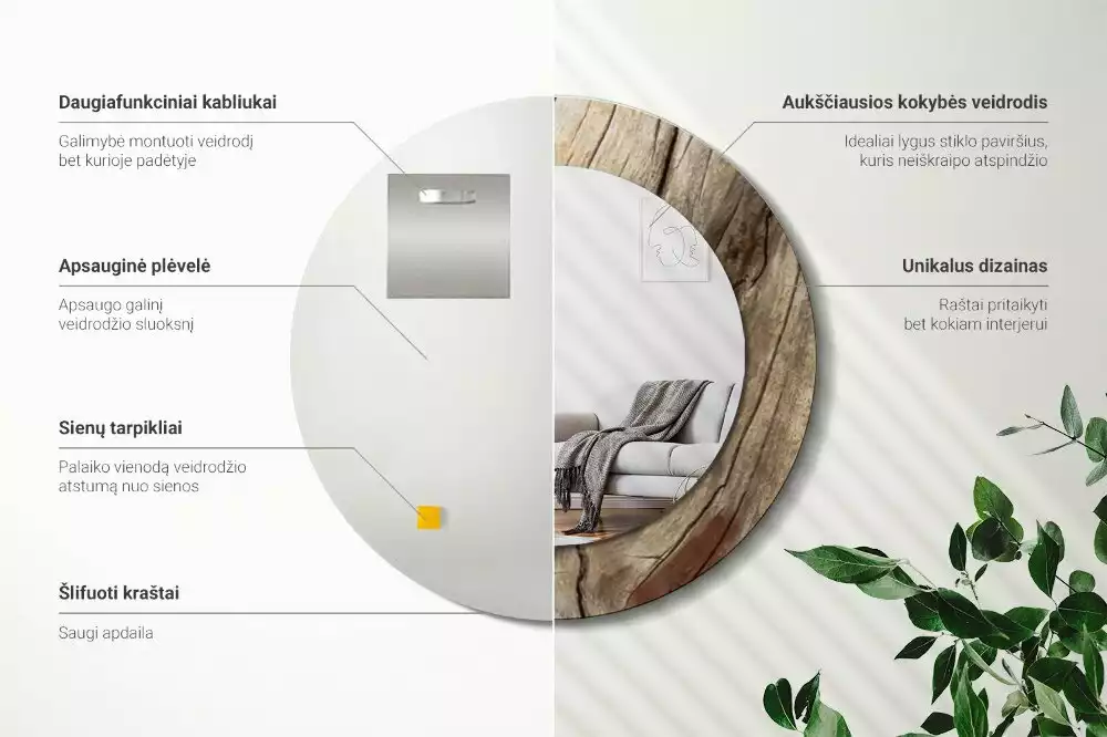 Kerek díszes tükör Repedt fa