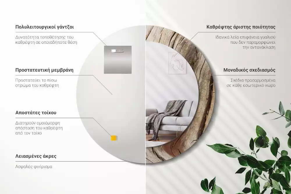 Kerek díszes tükör Repedt fa