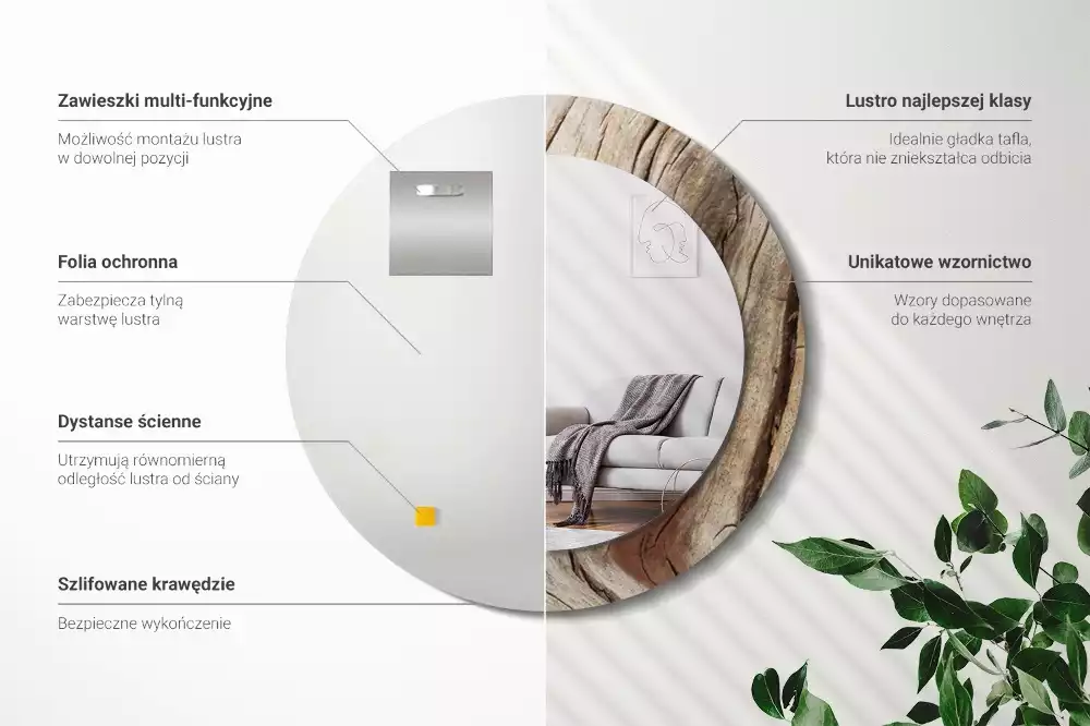 Kerek díszes tükör Repedt fa