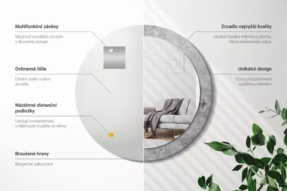 Kerek tükör fali dísz Szürke beton