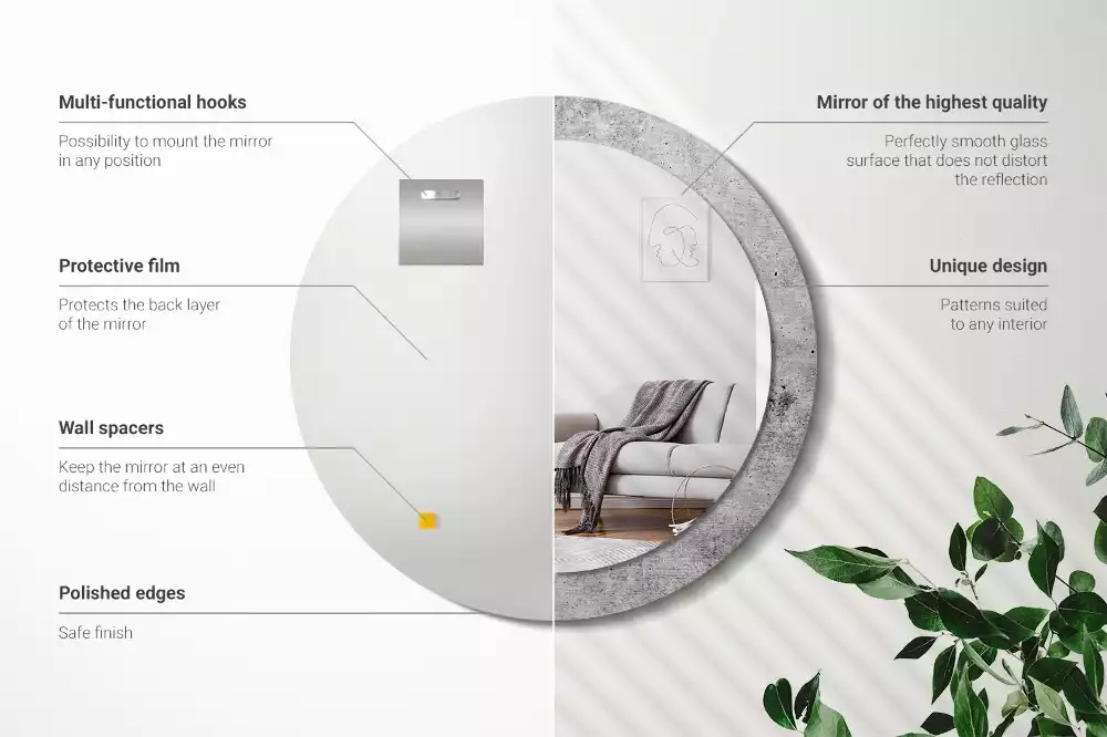 Kerek tükör fali dísz Szürke beton