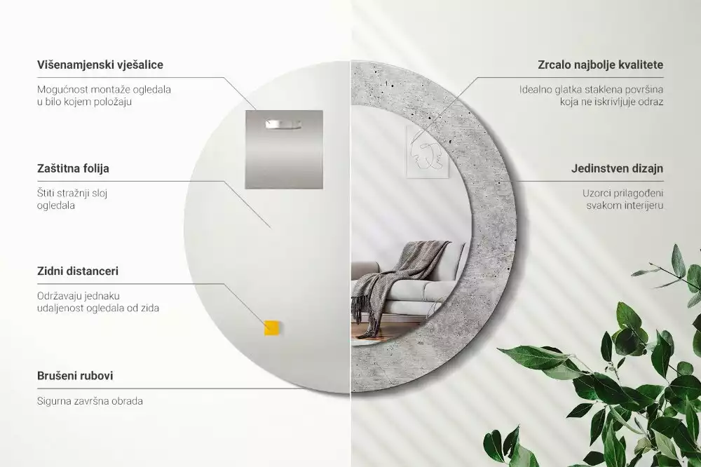 Kerek tükör fali dísz Szürke beton