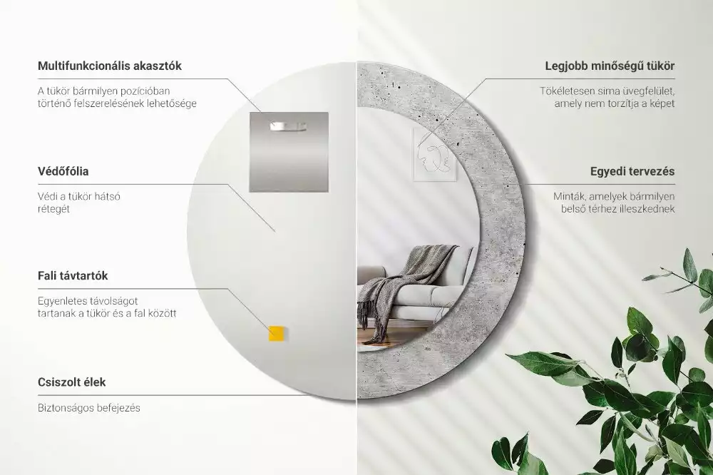 Kerek tükör fali dísz Szürke beton