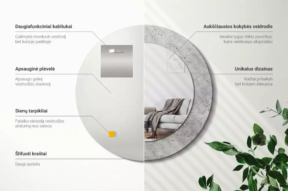 Kerek tükör fali dísz Szürke beton