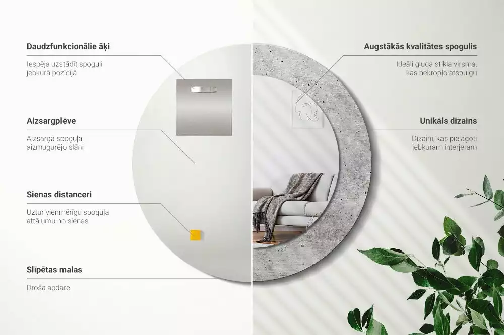 Kerek tükör fali dísz Szürke beton