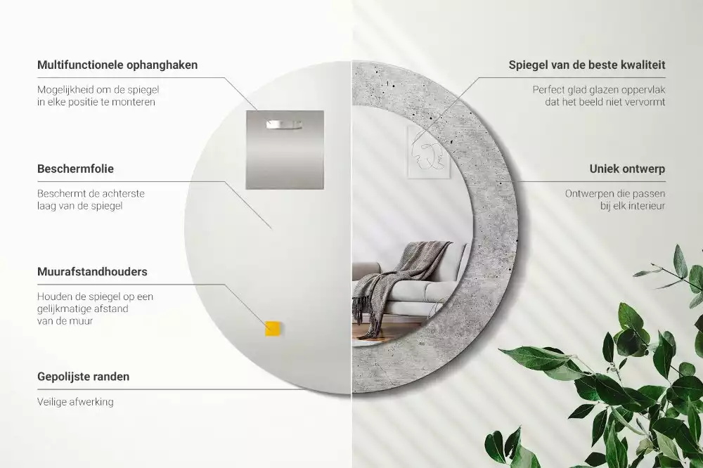 Kerek tükör fali dísz Szürke beton