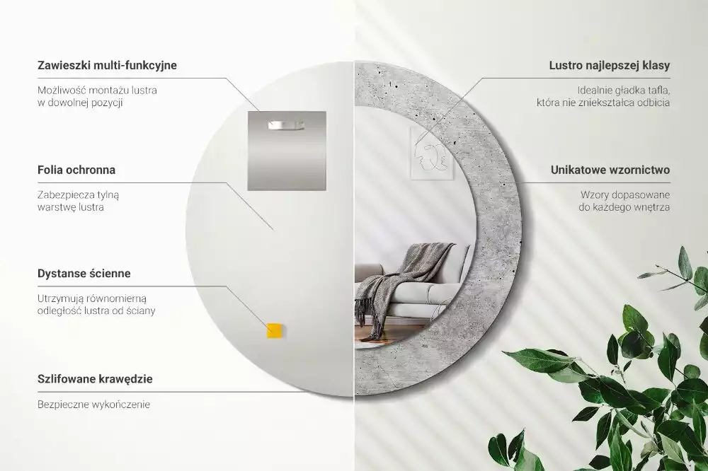 Kerek tükör fali dísz Szürke beton