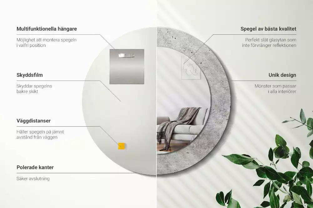 Kerek tükör fali dísz Szürke beton