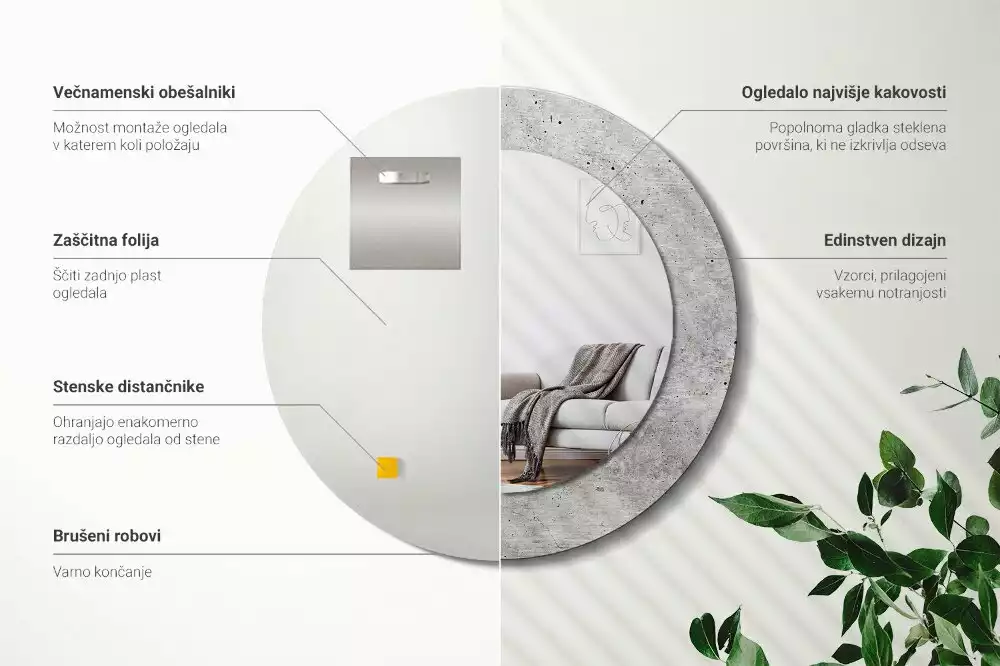 Kerek tükör fali dísz Szürke beton