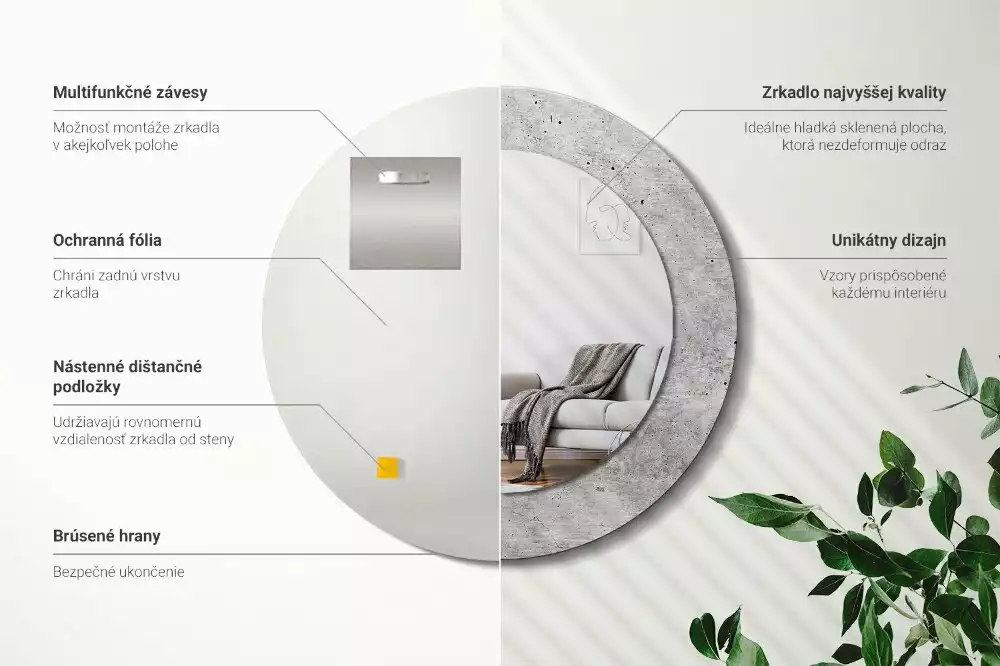 Kerek tükör fali dísz Szürke beton