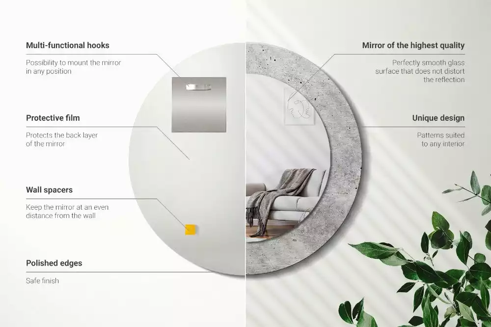 Kerek tükör fali dísz Szürke beton