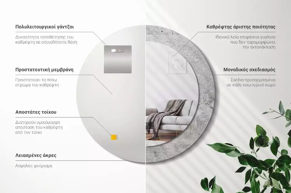 Kerek tükör fali dísz Szürke beton