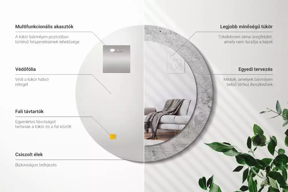 Kerek tükör fali dísz Szürke beton