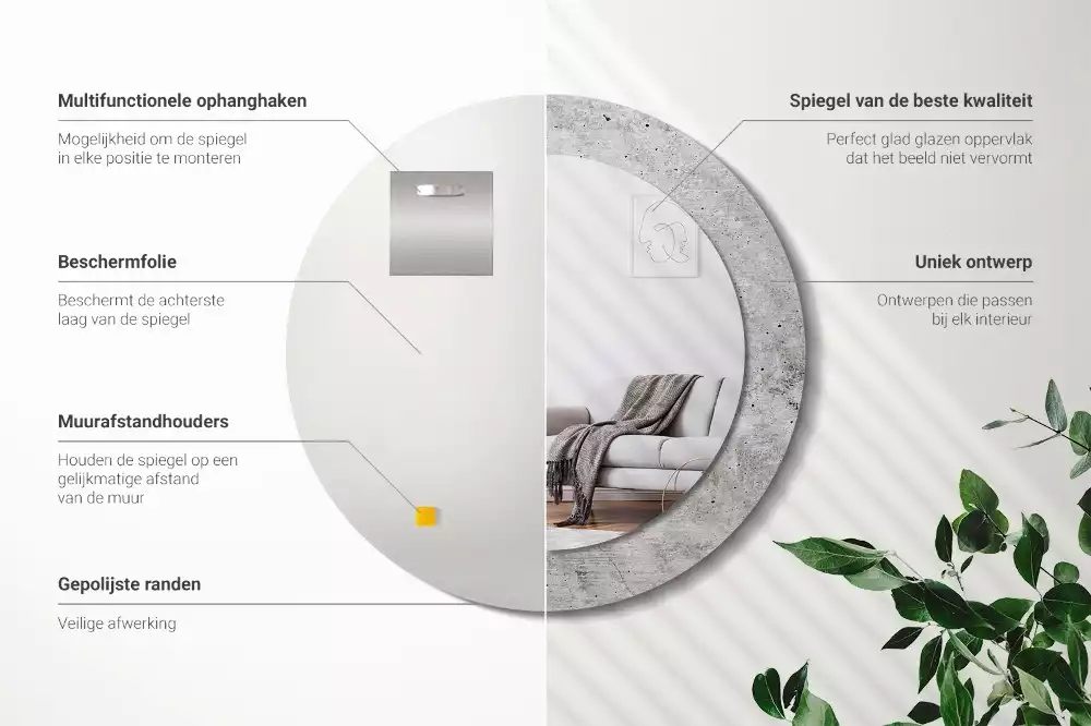 Kerek tükör fali dísz Szürke beton