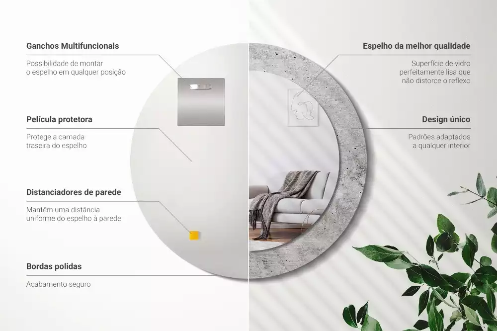 Kerek tükör fali dísz Szürke beton