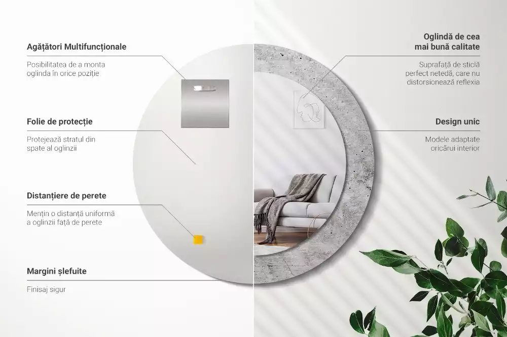 Kerek tükör fali dísz Szürke beton