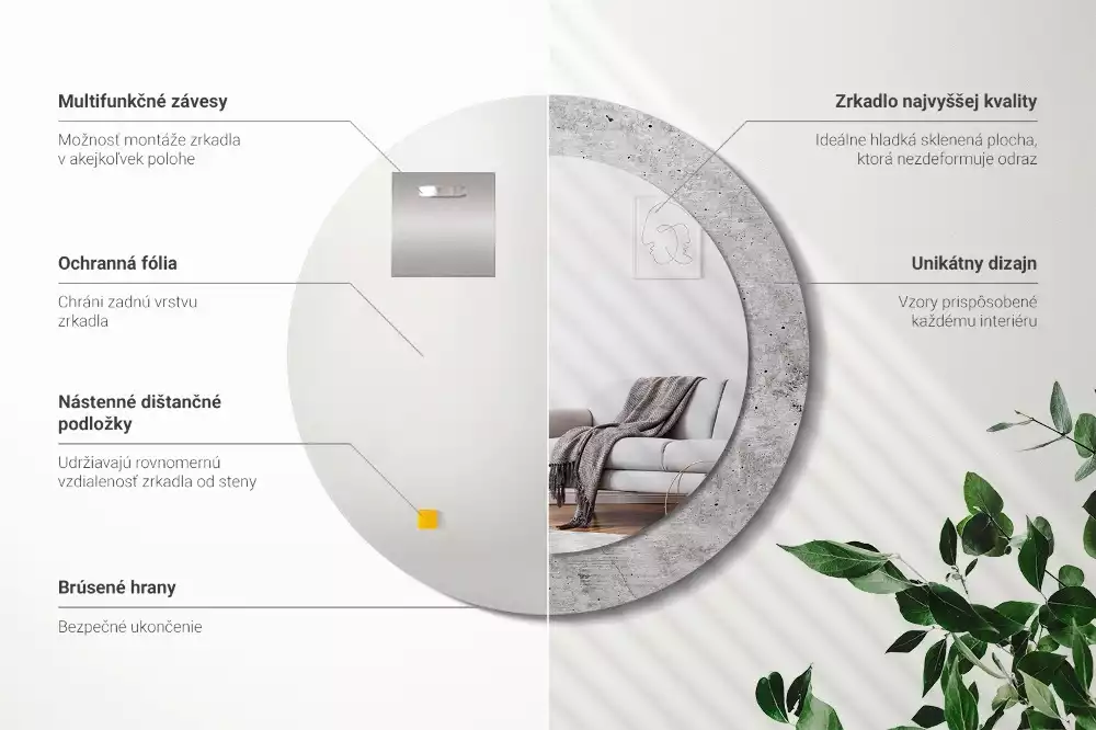 Kerek tükör fali dísz Szürke beton