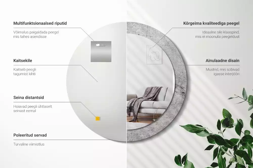 Kerek tükör fali dísz Szürke beton