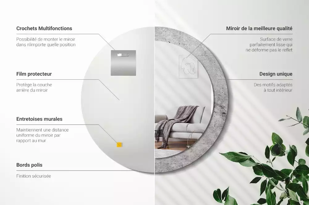 Kerek tükör fali dísz Szürke beton