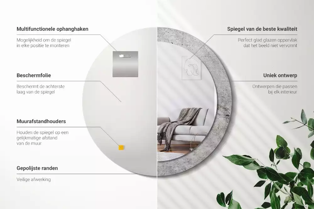 Kerek tükör fali dísz Szürke beton