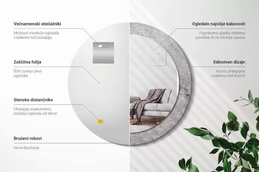 Kerek tükör fali dísz Szürke beton