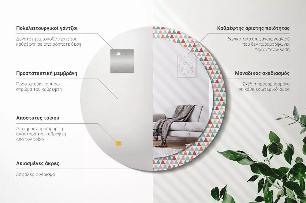 Kerek tükör fali dísz Geometriai minta