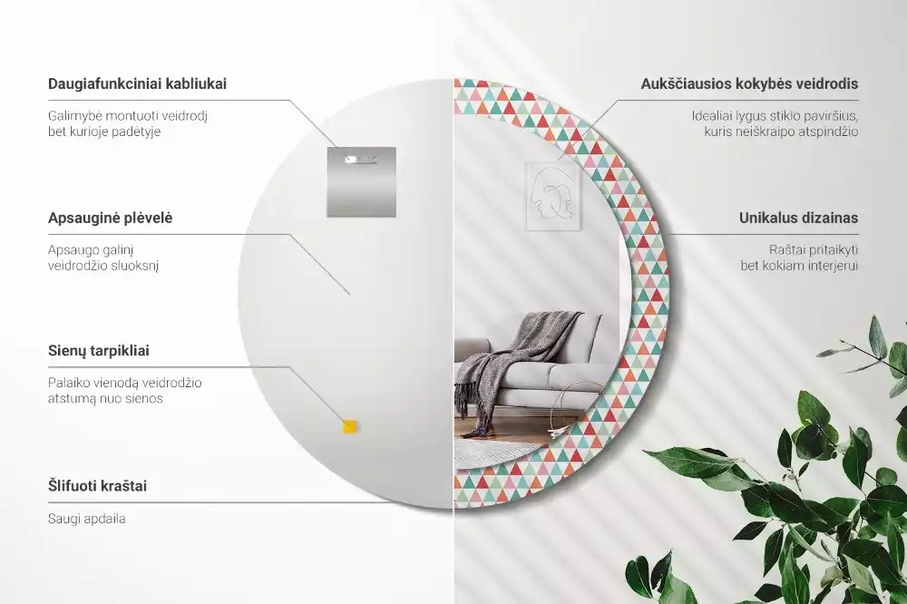 Kerek tükör fali dísz Geometriai minta