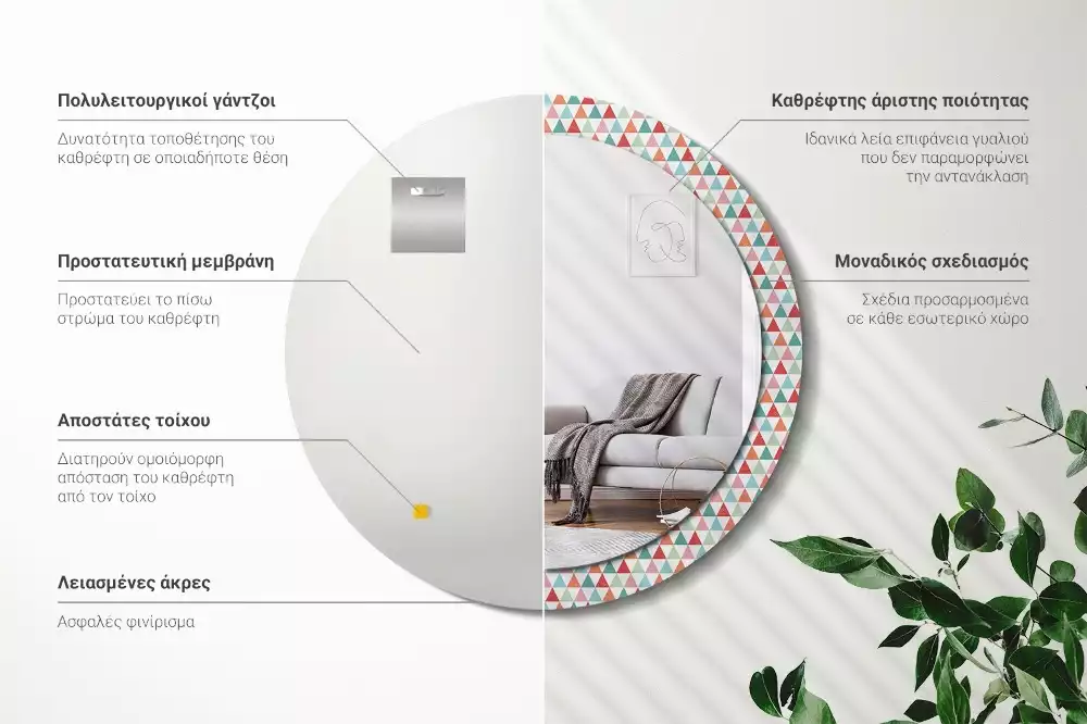 Kerek tükör fali dísz Geometriai minta
