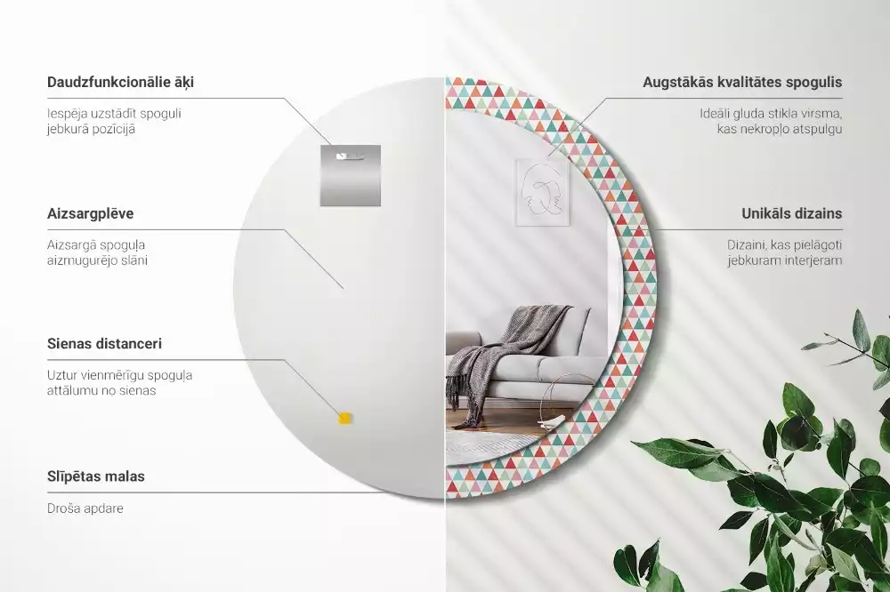 Kerek tükör fali dísz Geometriai minta