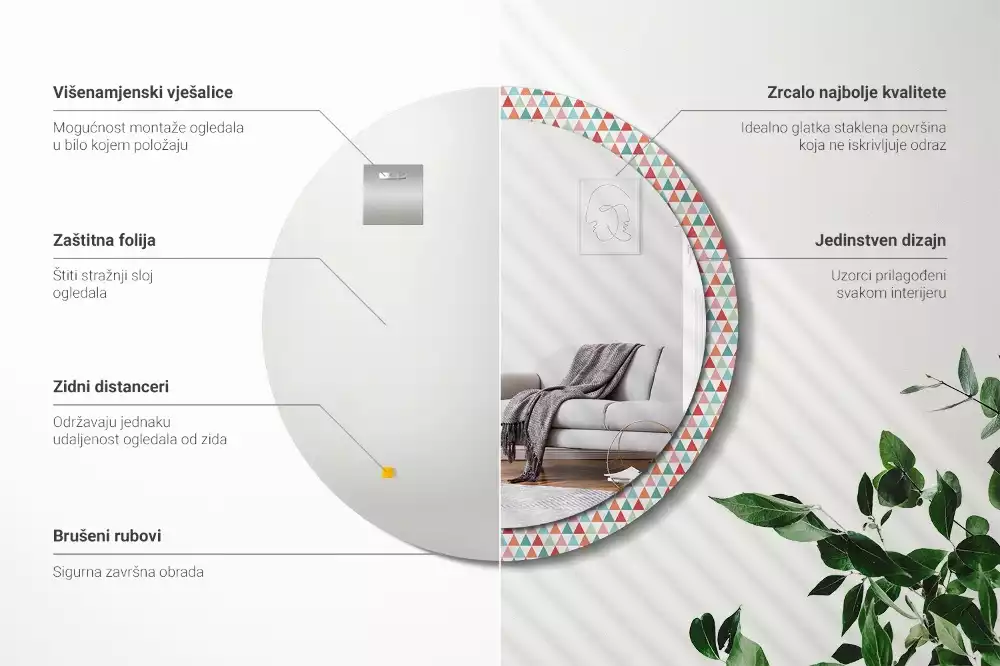 Kerek tükör fali dísz Geometriai minta