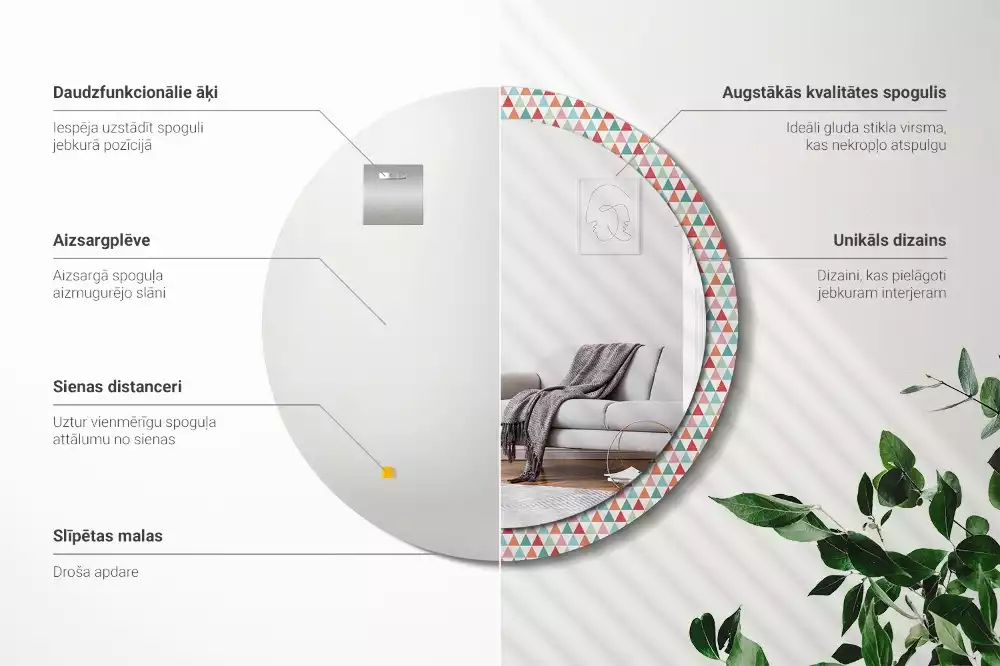 Kerek tükör fali dísz Geometriai minta