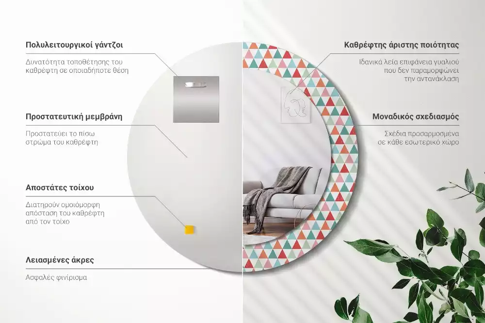 Kerek tükör fali dísz Geometriai minta