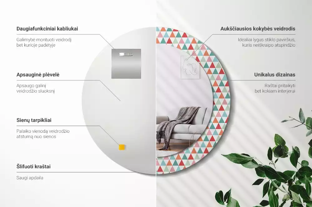 Kerek tükör fali dísz Geometriai minta
