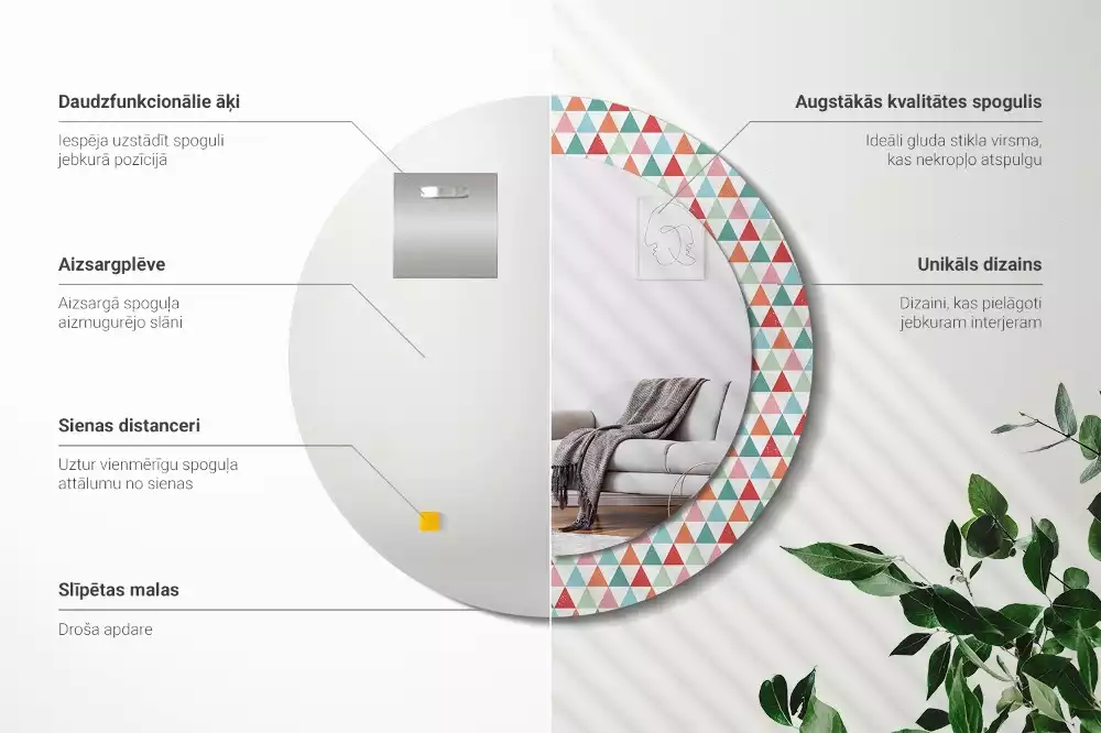 Kerek tükör fali dísz Geometriai minta