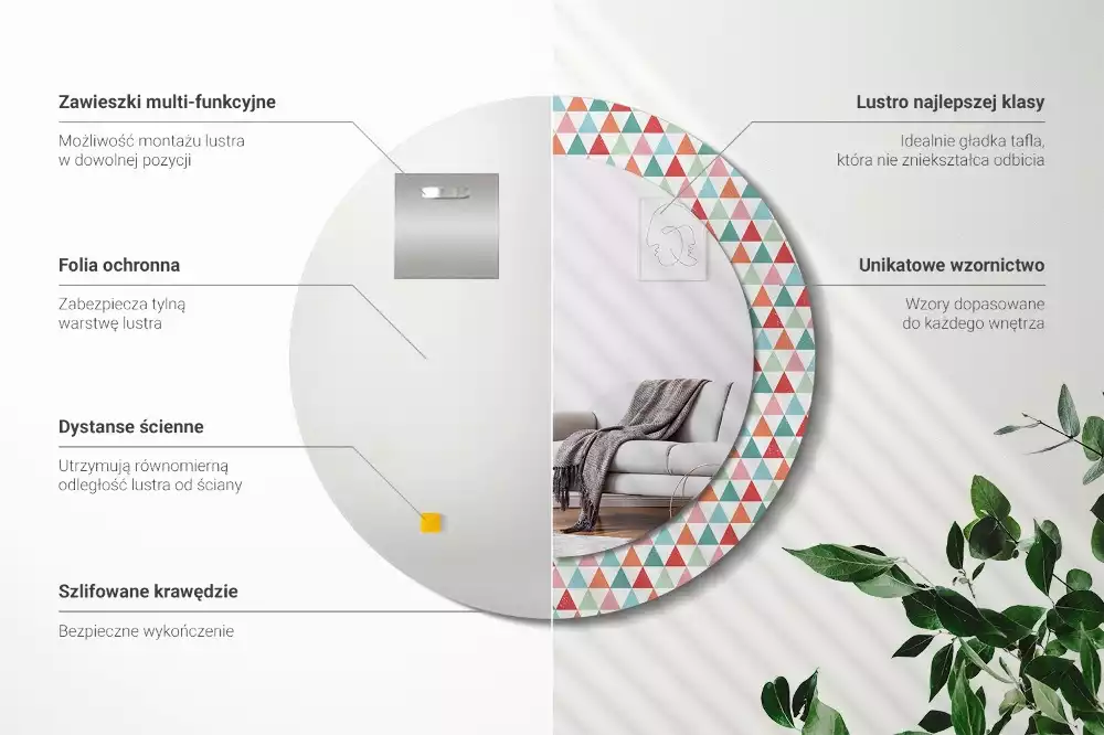 Kerek tükör fali dísz Geometriai minta