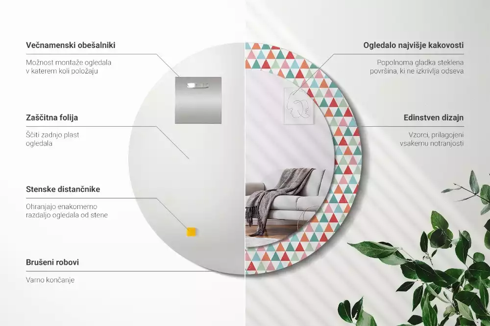 Kerek tükör fali dísz Geometriai minta
