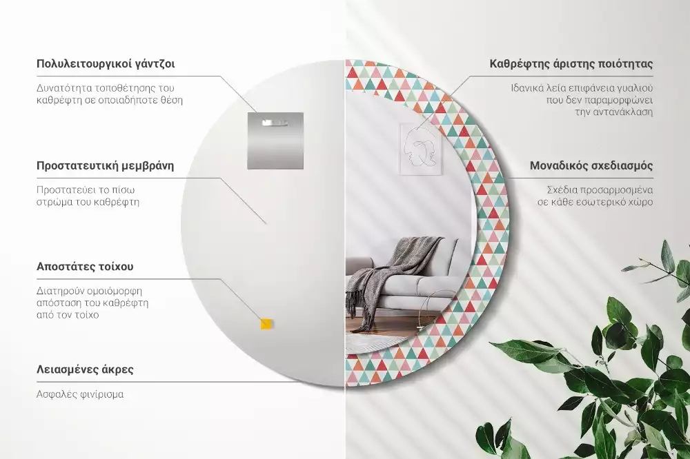 Kerek tükör fali dísz Geometriai minta