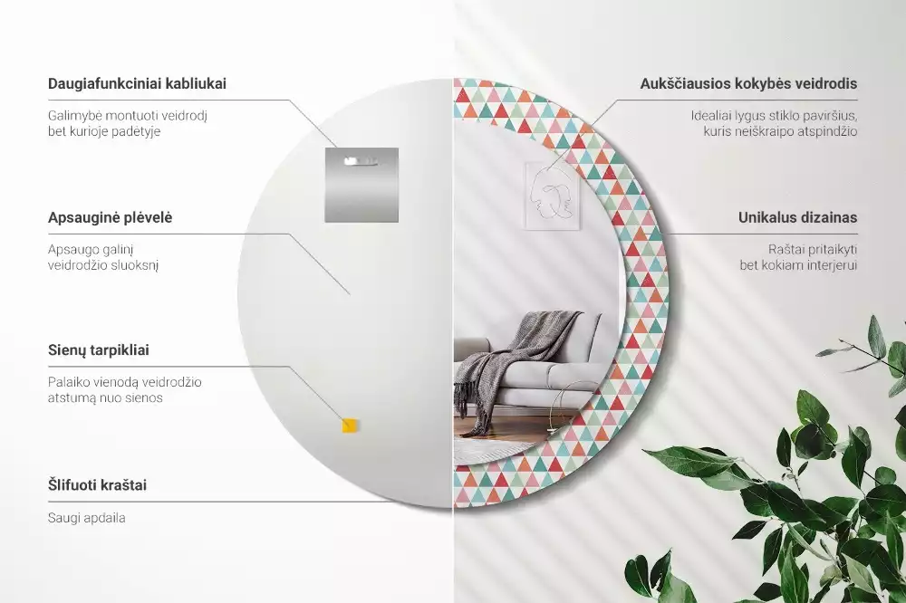 Kerek tükör fali dísz Geometriai minta