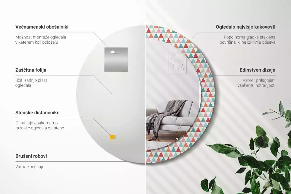 Kerek tükör fali dísz Geometriai minta