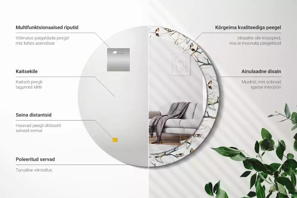 Kerek tükör fali dísz Veréb madarak ágai