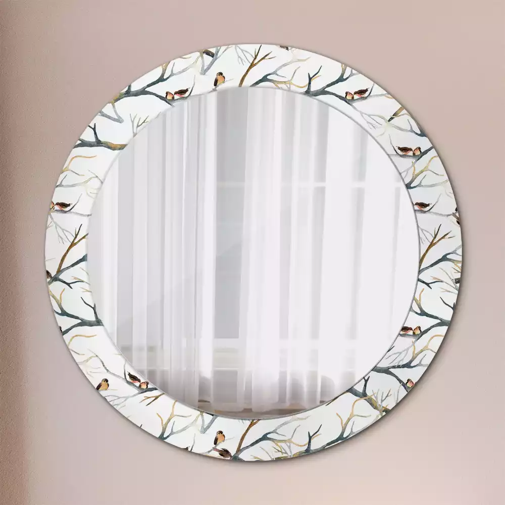 Kerek tükör fali dísz Veréb madarak ágai