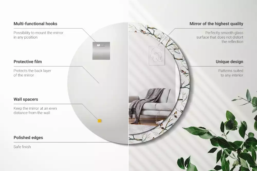 Kerek tükör fali dísz Veréb madarak ágai