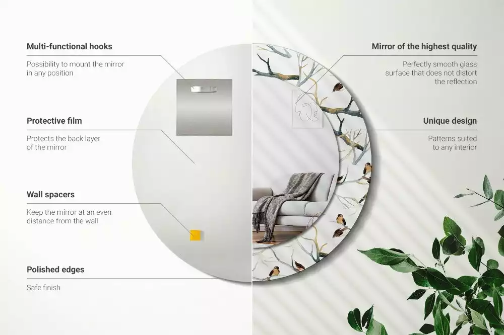 Kerek tükör fali dísz Veréb madarak ágai